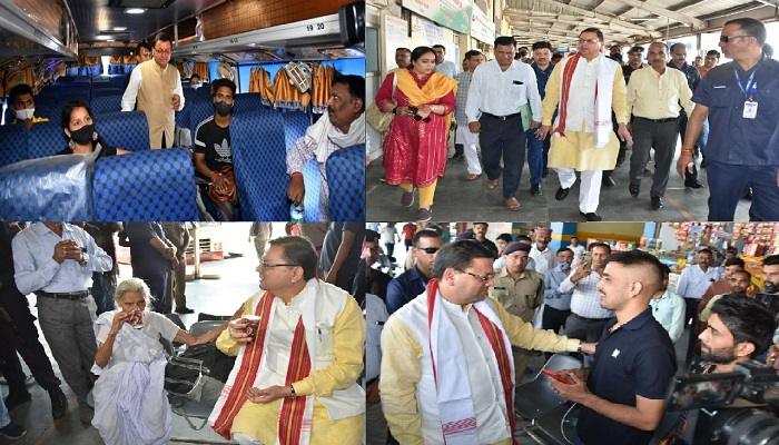 ISBT पहुंचे सीएम धामी, यात्रियों से की बातचीत