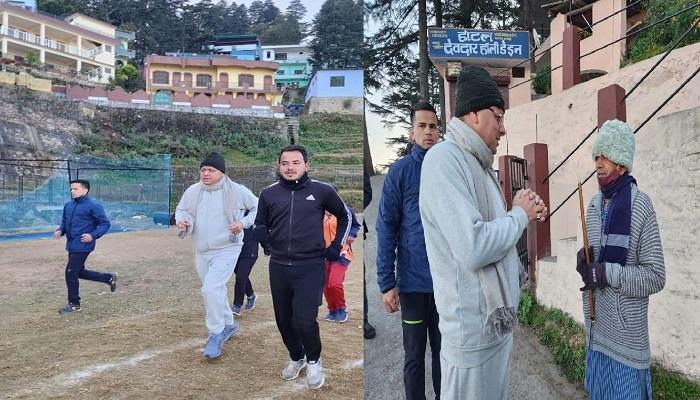 मॉर्निंग वॉक पर निकले सीएम धामी, खिलाड़ियों से की मुलाकात