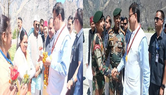 सीएम धामी पहुंचे जोशीमठ हेलीपैड, सैन्य अधिकारियों ने किया स्वागत