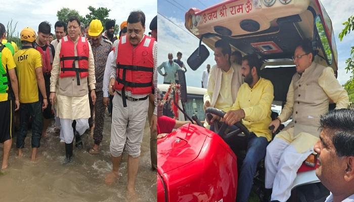 सीएम धामी ने जलभराव क्षेत्रों का किया स्थलीय निरीक्षण