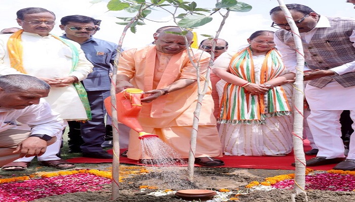 सीएम योगी ने हरिशंकरी का पौधा रोपकर की वृक्षारोपण के दूसरे चरण के अभियान की शुरूआत