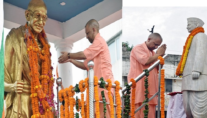 गांधी आश्रम में चरखा चलाकर सीएम योगी ने बापू को किया नमन