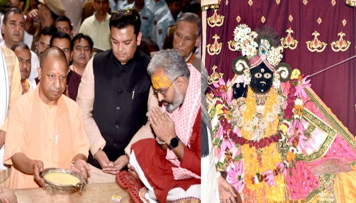 मुख्यमंत्री योगी पहुंचे मथुरा, बांके बिहारी मंदिर में किया दर्शन पूजन