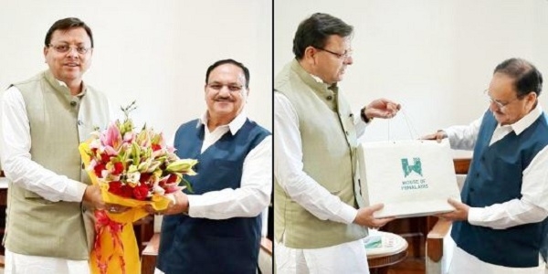 नई दिल्ली में जेपी नड्डा से मिले धामी
