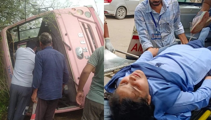 अनियंत्रित होकर पलटी सिटि बस,  स्कूली बच्चों समेत 30 घायल