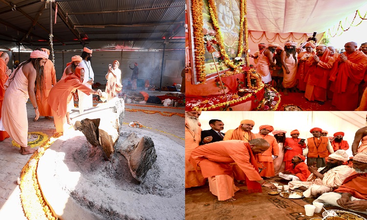 गुरु गोरक्षनाथ अखाड़ा में सीएम योगी ने की धर्म ध्वजा की पूजा, संतों को प्रसाद गृहण कराया