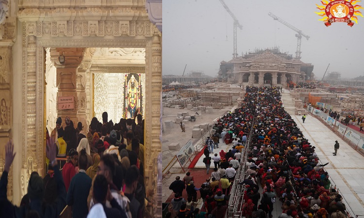 श्रीरामलला के मंदिर में उमड़ा जनसैलाब, जयकारों से गूंजी अयोध्या