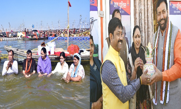 सीएम नायब सिंह सैनी ने सपरिवार किया संगम स्नान, योगी सरकार की तैयारियों को सराहा