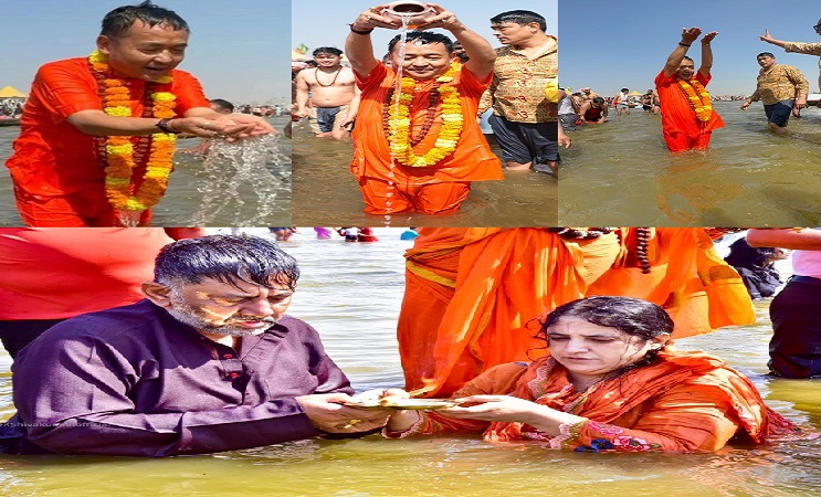 सिक्किम के मुख्यमंत्री प्रेम सिंह तमांग ने त्रिवेणी संगम में किया पवित्र स्नान