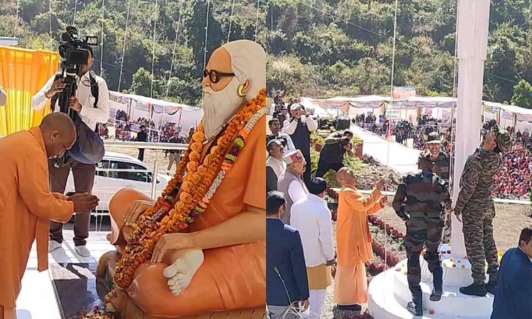 यमकेश्वर के विथ्याणी पहुंचे सीएम योगी, 100 फिट ऊंचे तिरंगे का किया उद्घाटन