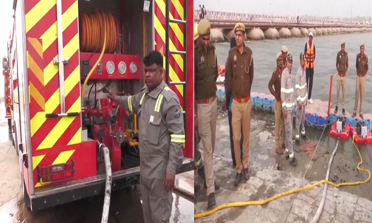 सभी 75 जिलों के लिए संगम का पवित्र जल लेकर अग्नि शमन विभाग की दमकल रवाना