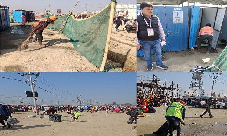 माघ पूर्णिमा स्नान के बाद रात भर चला स्वच्छता अभियान, स्वच्छ और सुंदर हुए संगम घाट
