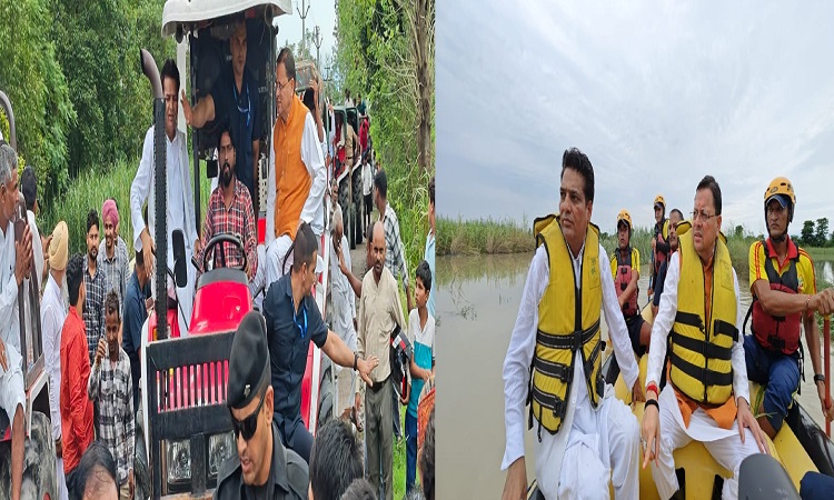 मुख्यमंत्री ने ट्रैक्टर से जलमग्न क्षेत्रों का किया स्थलीय निरीक्षण, प्रभावित परिवारों से जानी उनकी समस्याएं