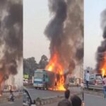 कंटेनर और बस में भीषण टक्कर, 8 की जिंदा जलकर मौत